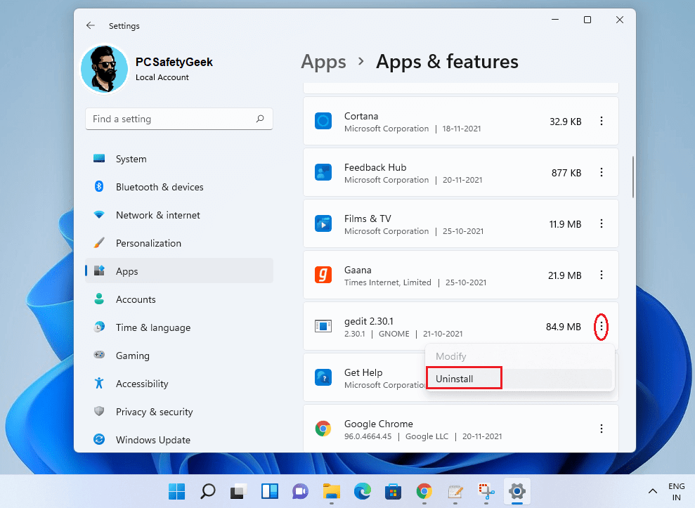 Uninstall Ourhotfeed.com from Windows 11