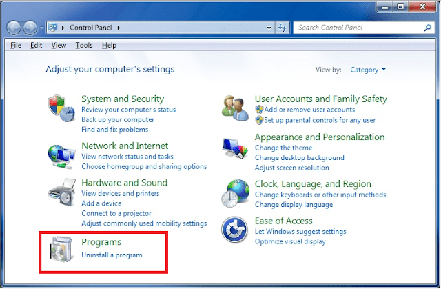 Windows 7 Programs option