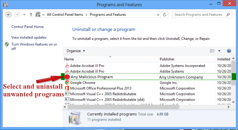 Uninstall Ourhotfeed.com from Windows 8